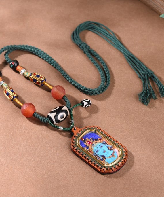 Green Tara Gemstone-Embellished Thangka Necklace