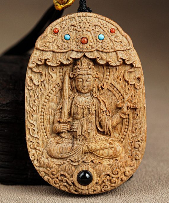 Hand-Carved Agarwood Personal Guardian Buddha Pendant Necklace