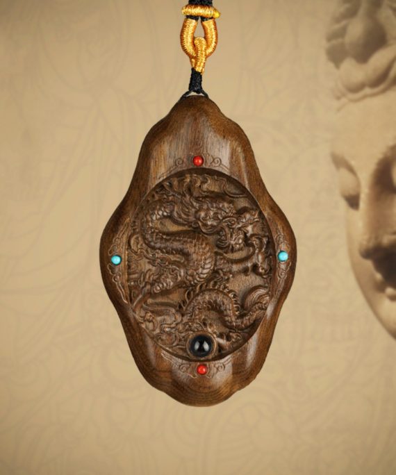 Hand-Carved JinSi Nanmu Eastern Dragon Pendant Necklace