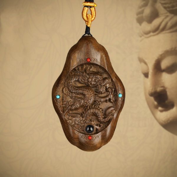 Hand-Carved JinSi Nanmu Eastern Dragon Pendant Necklace