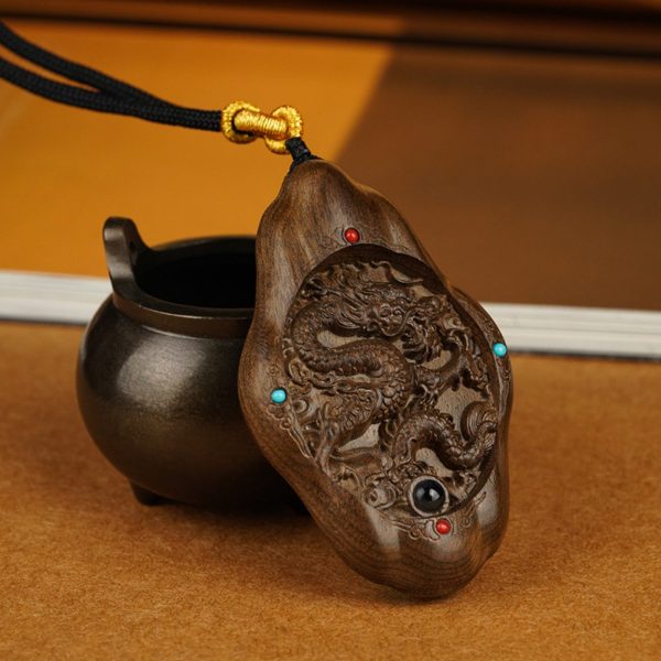 Hand-Carved JinSi Nanmu Eastern Dragon Pendant Necklace