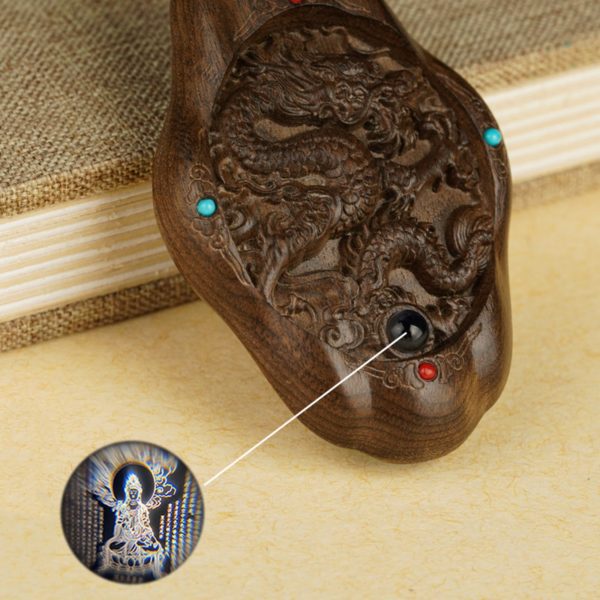 Hand-Carved JinSi Nanmu Eastern Dragon Pendant Necklace