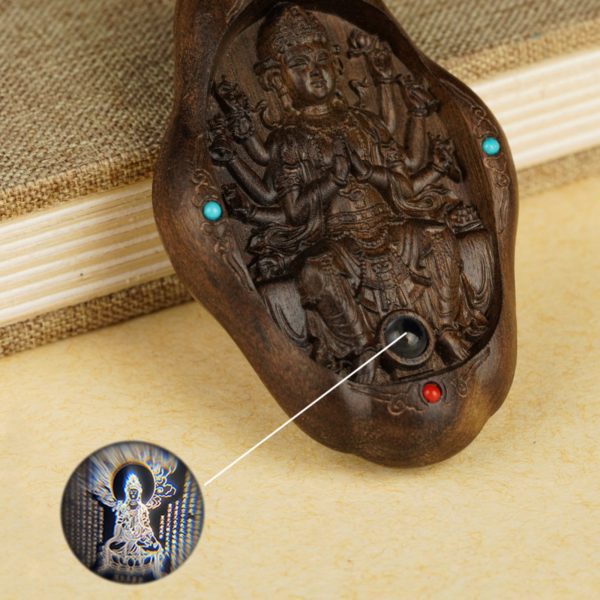Hand-Carved JinSi Nanmu Thousand-Armed Guanyin Pendant Necklace