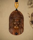 Hand-Carved Sandalwood Green Tara Pendant Amulet Necklace