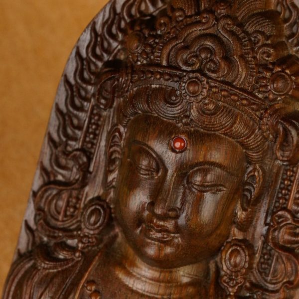 Hand-Carved Sandalwood Green Tara Pendant Amulet Necklace