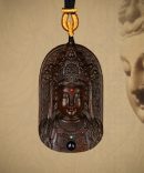 Hand-Carved Sandalwood Guanyin Buddha Pendant Amulet Necklace