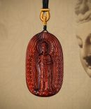 Hand-Carved Sandalwood Guanyin Pendant Amulet Necklace