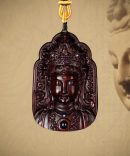 Hand-Carved Sandalwood Lotus Guanyin Pendant Amulet Necklace