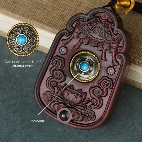 Hand-Carved Sandalwood Lotus Guanyin Pendant Amulet Necklace
