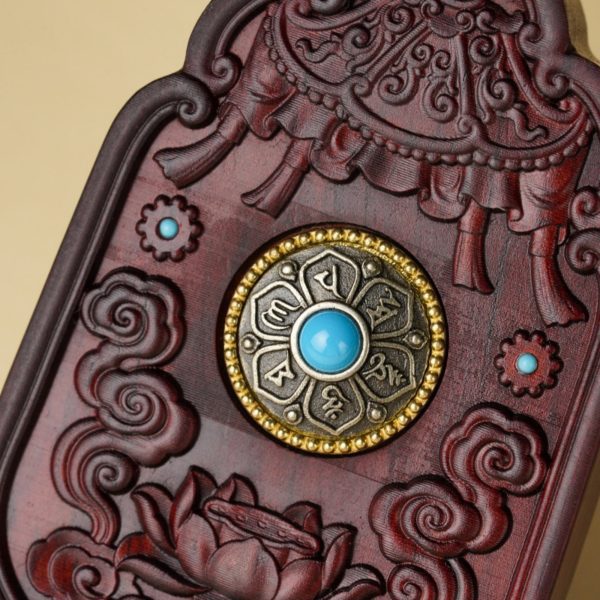 Hand-Carved Sandalwood Lotus Guanyin Pendant Amulet Necklace