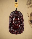 Hand-Carved Sandalwood Maitreya Buddha Amulet Necklace