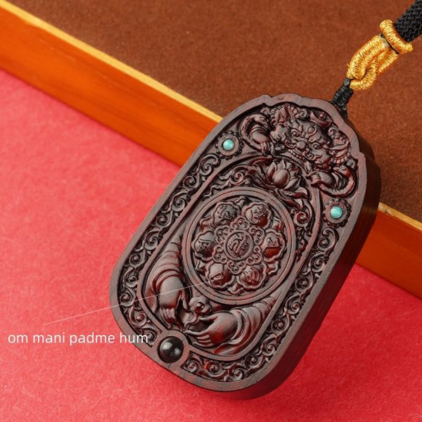 Hand-Carved Sandalwood Maitreya Buddha Amulet Necklace