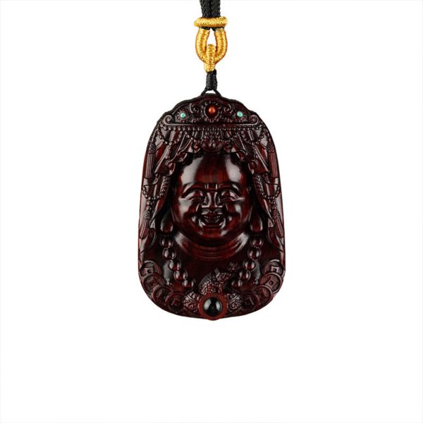 Hand-Carved Sandalwood Maitreya Buddha Amulet Necklace