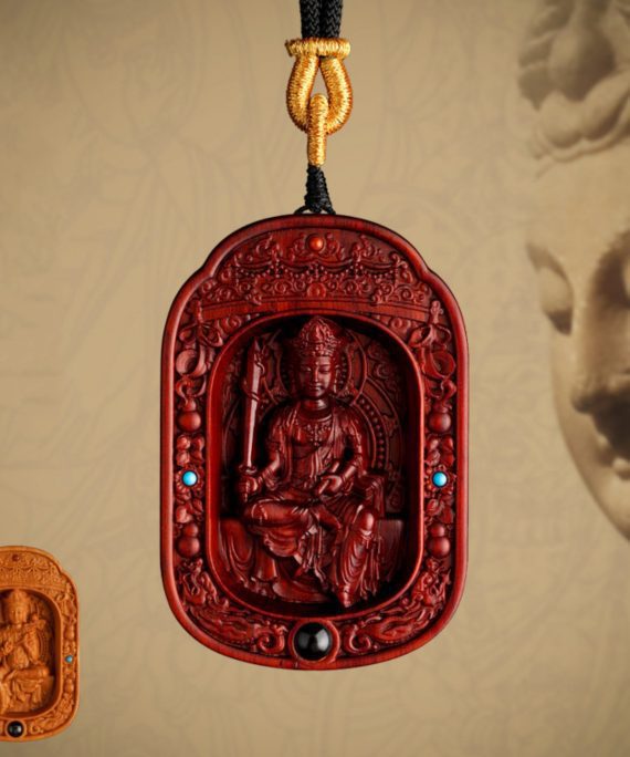 Hand-Carved Sandalwood Zodiac Guardian Buddha Shrine Pendant Necklace