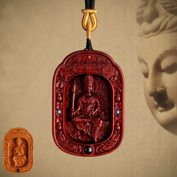 Hand-Carved Sandalwood Zodiac Guardian Buddha Shrine Pendant Necklace