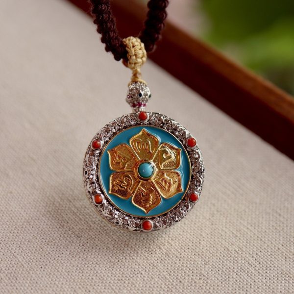 Hand-Painted Green Tara Thangka Amulet Necklace