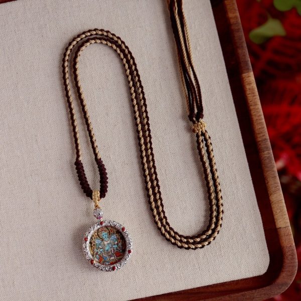Hand-Painted Green Tara Thangka Amulet Necklace