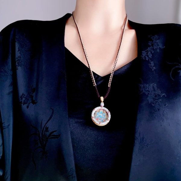 Hand-Painted Green Tara Thangka Amulet Necklace