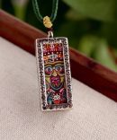 Hand-Painted Zakiram Thangka Tibetan Silver Amulet Necklace
