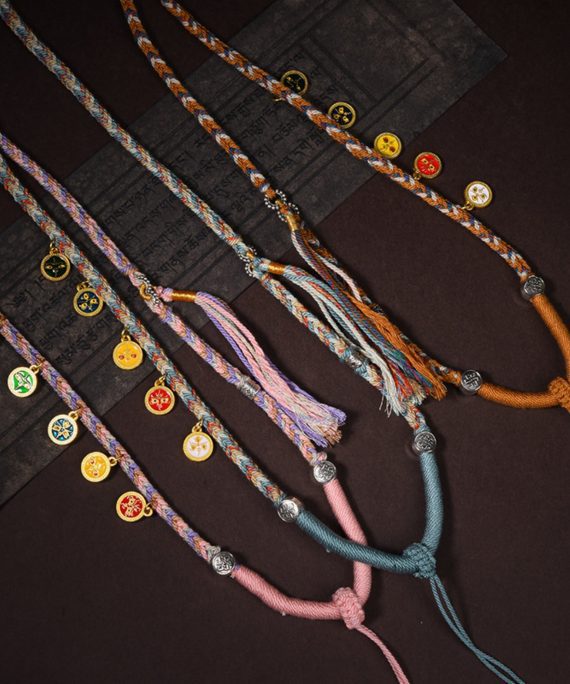 Handwoven Tibetan Five-Color Wealth Deity Thangka Pendant Replacement Chain