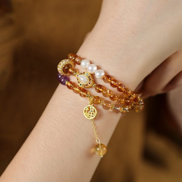 Sunlit Fortune Citrine & Amethyst Wrap Bracelet