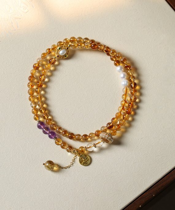 Sunlit Fortune Citrine & Amethyst Wrap Bracelet
