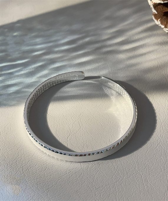 Lotus Heart Sutra Silver Bangle