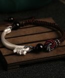 Mystic Guardian Eastern Dragon Cotton & Silver Wrap Bracelet