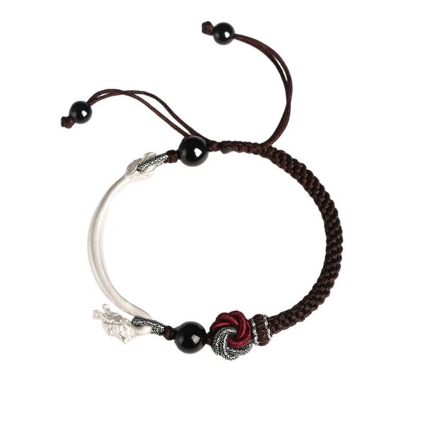 Mystic Guardian Eastern Dragon Cotton & Silver Wrap Bracelet