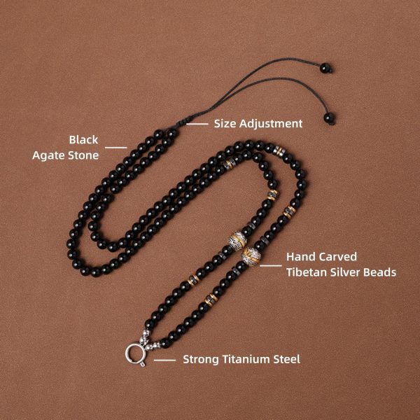 Natural Black Agate Tibetan Silver Thangka Pendant Replacement Chain