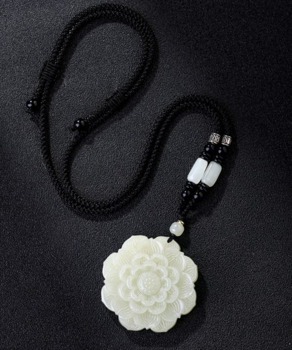 Natural Jade Zen Lotus Lucky Charm Pendant Necklace
