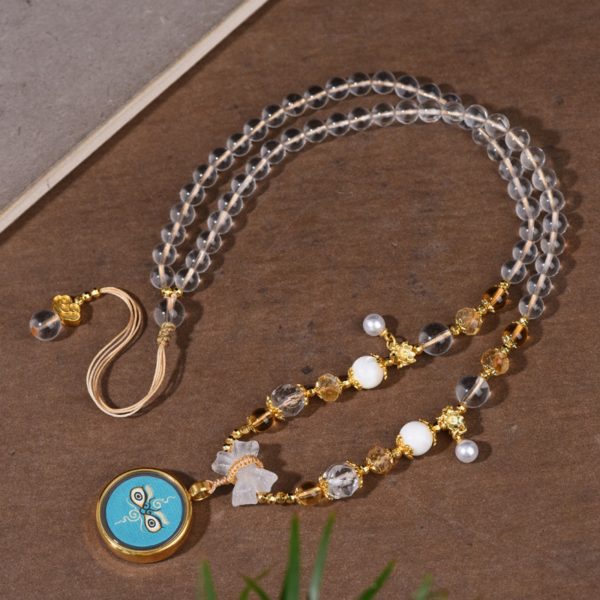 Natural White Crystal Tibetan Thangka Necklace