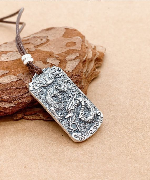 Oriental Dragon Relief Pure Silver Pendant Necklace