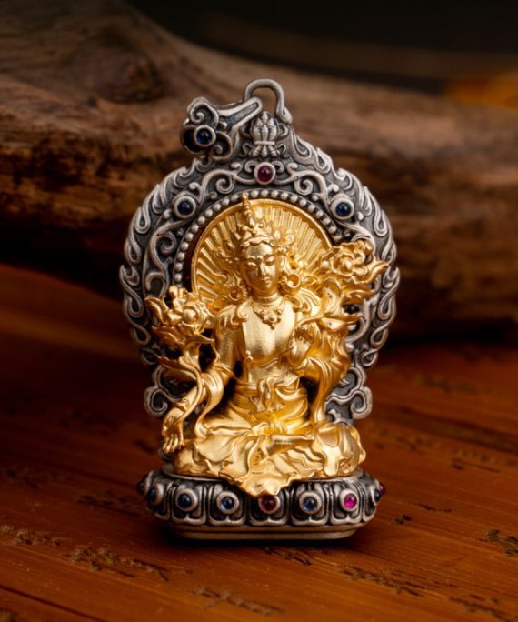 Tibetan Buddhist Green Tara Gemstone Sterling Silver Pendant