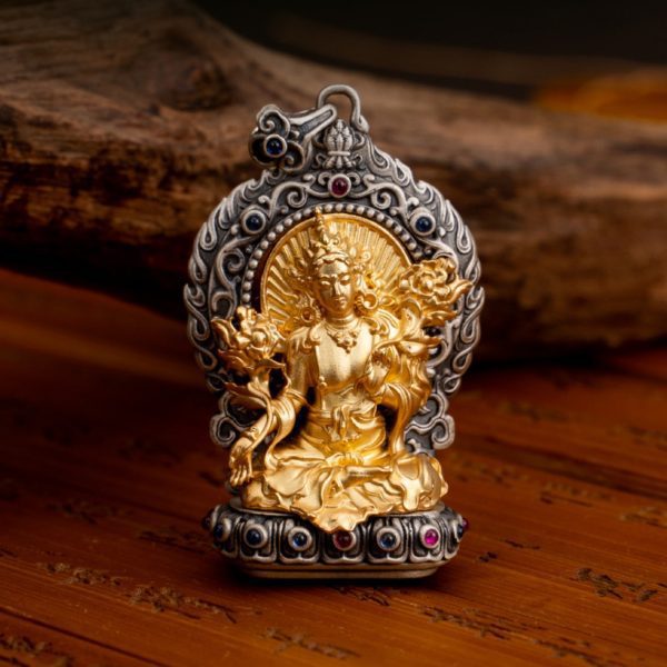 Tibetan Buddhist Green Tara Gemstone Sterling Silver Pendant