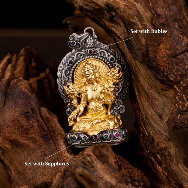 Tibetan Buddhist Green Tara Gemstone Sterling Silver Pendant