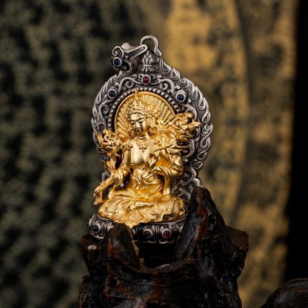 Tibetan Buddhist Green Tara Gemstone Sterling Silver Pendant