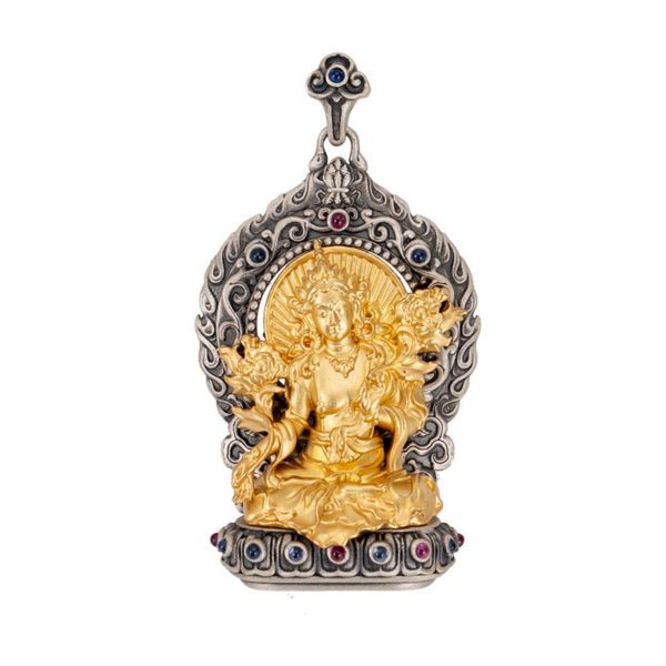 Tibetan Buddhist Green Tara Gemstone Sterling Silver Pendant