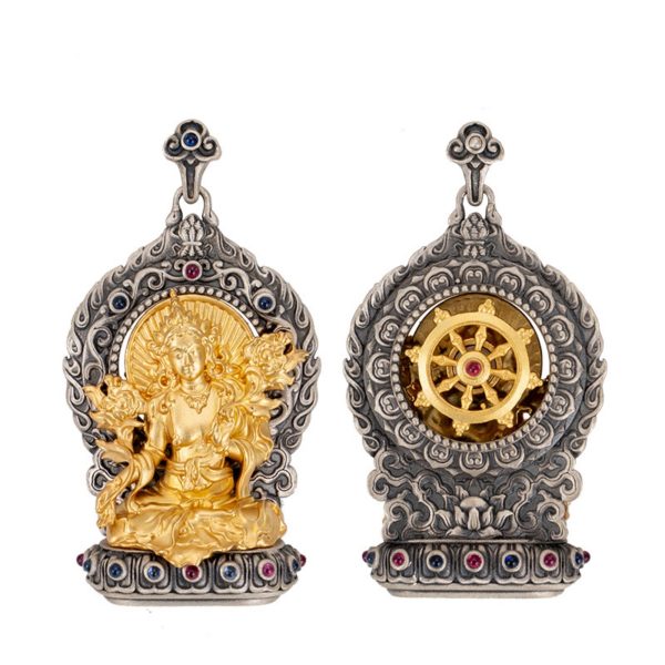 Tibetan Buddhist Green Tara Gemstone Sterling Silver Pendant