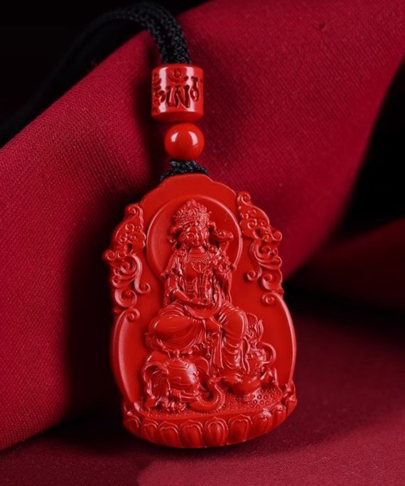 Mysterious gifts Hand-Carved Zodiac Buddha Pendant Necklace in Cinnabar