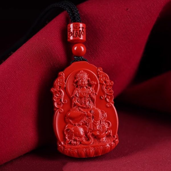 Mysterious gifts Hand-Carved Zodiac Buddha Pendant Necklace in Cinnabar