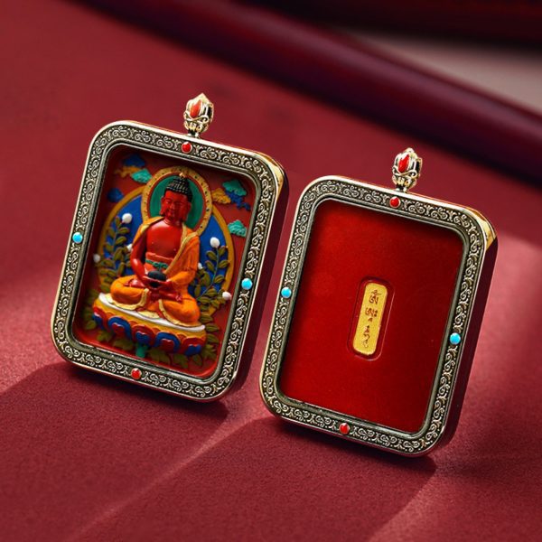 Mysterious gifts Hand-Painted Thangka Cinnabar White Copper Pendant Necklace (Ga Wu Box)