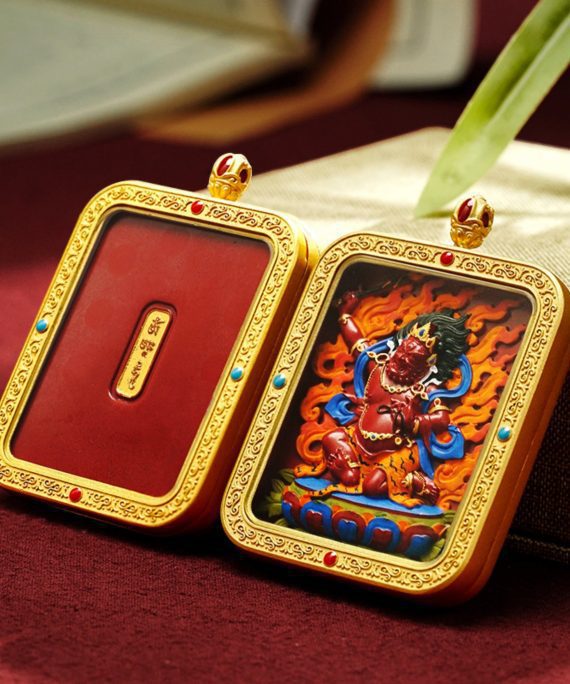 Mysterious gifts Hand-Painted Thangka Red Sand Brass Pendant Necklace (Ga Wu Box)