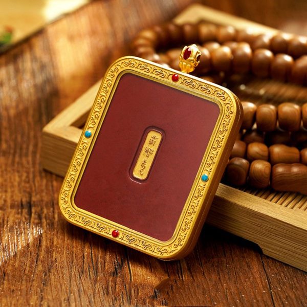 Mysterious gifts Hand-Painted Thangka Red Sand Brass Pendant Necklace (Ga Wu Box)