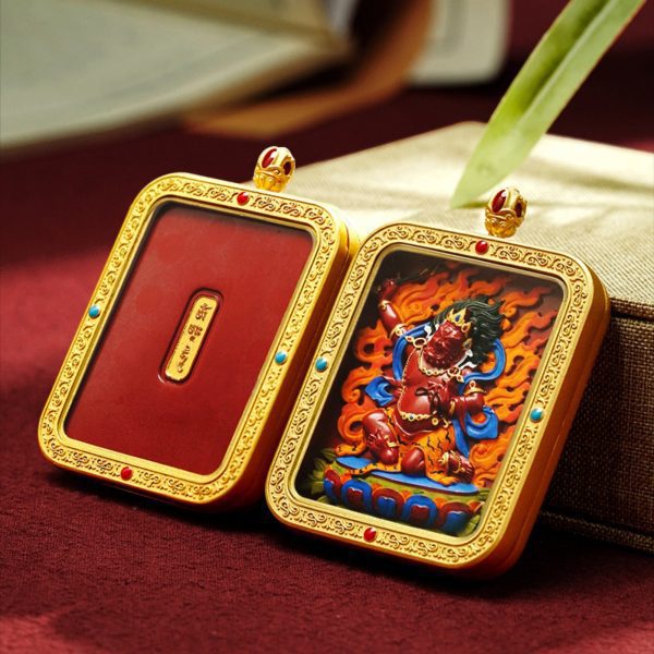 Mysterious gifts Hand-Painted Thangka Red Sand Brass Pendant Necklace (Ga Wu Box)