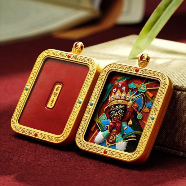 Mysterious gifts Hand-Painted Thangka Red Sand Brass Pendant Necklace (Ga Wu Box)