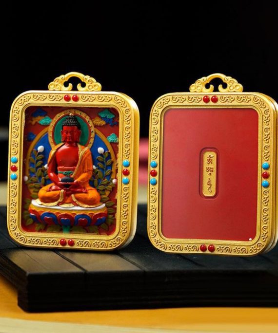 Mysterious gifts Hand-Painted Tibetan Buddhist Brass Cinnabar Pendant Necklace