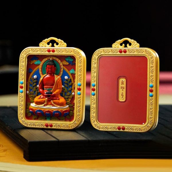 Mysterious gifts Hand-Painted Tibetan Buddhist Brass Cinnabar Pendant Necklace