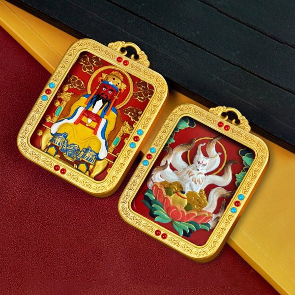 Mysterious gifts Hand-Painted Tibetan Buddhist Brass Cinnabar Pendant Necklace