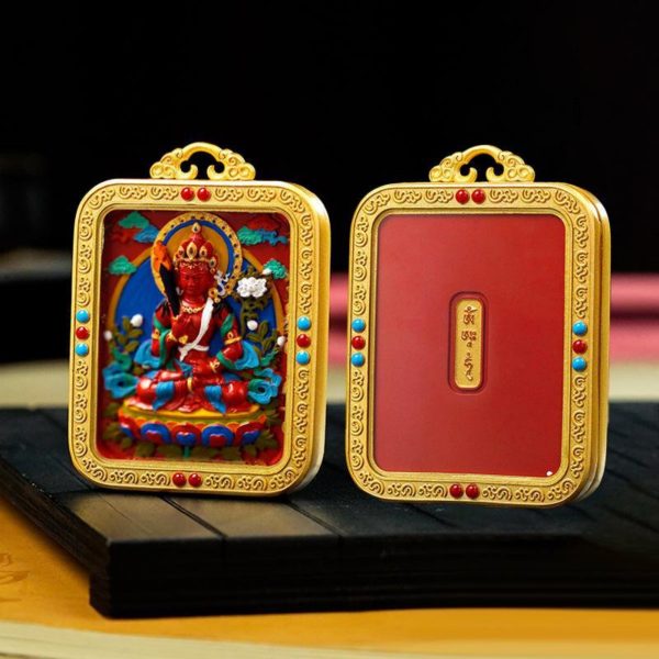 Mysterious gifts Hand-Painted Tibetan Buddhist Brass Cinnabar Pendant Necklace